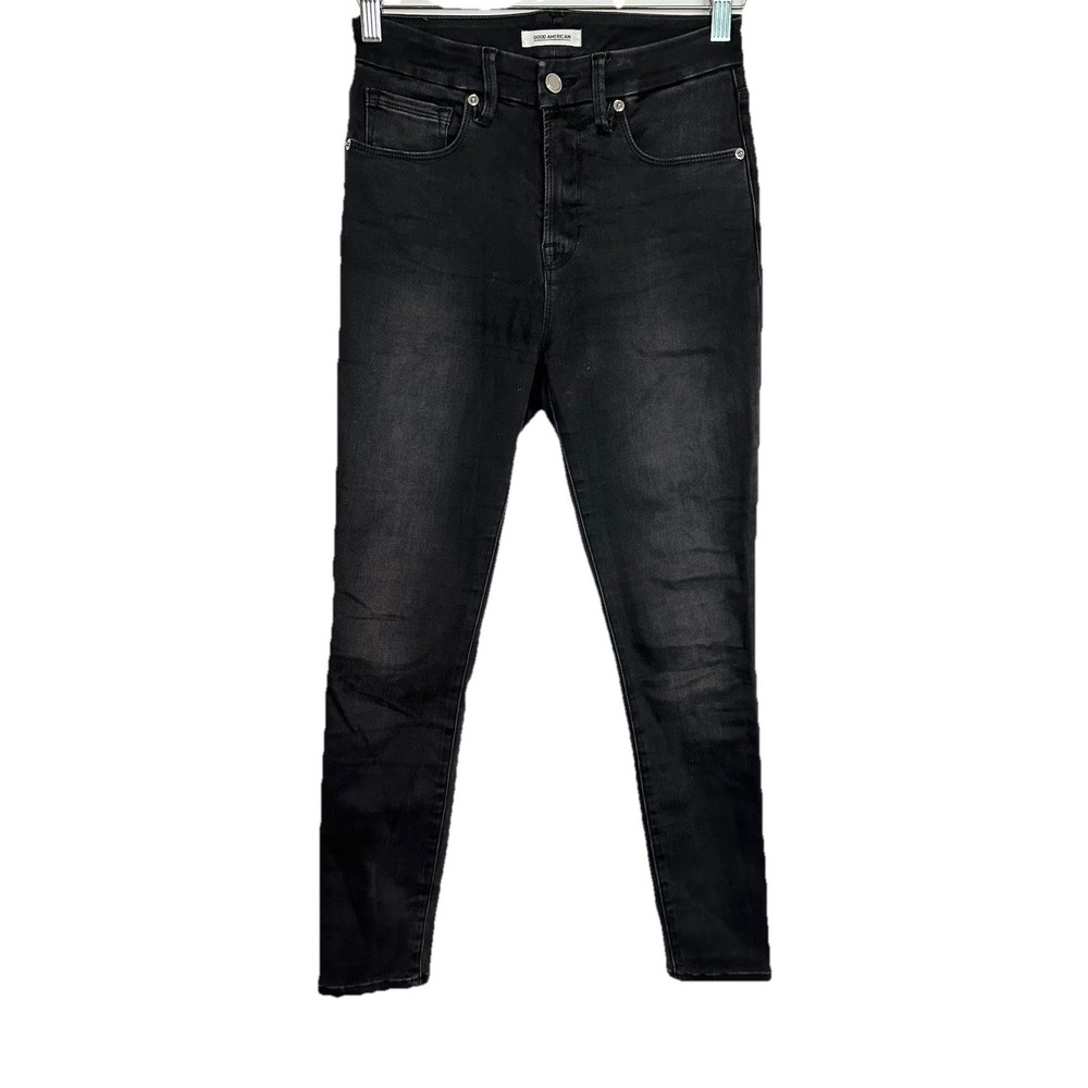GOOD AMERICAN Women's 2 Black‎ Good Legs Crop Skinny Jeans Stretch